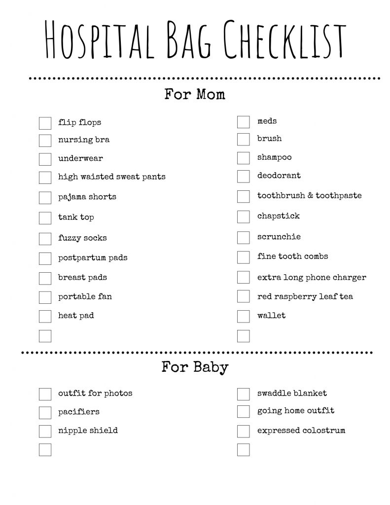 Mom & Baby Hospital Bag Checklist Girl 